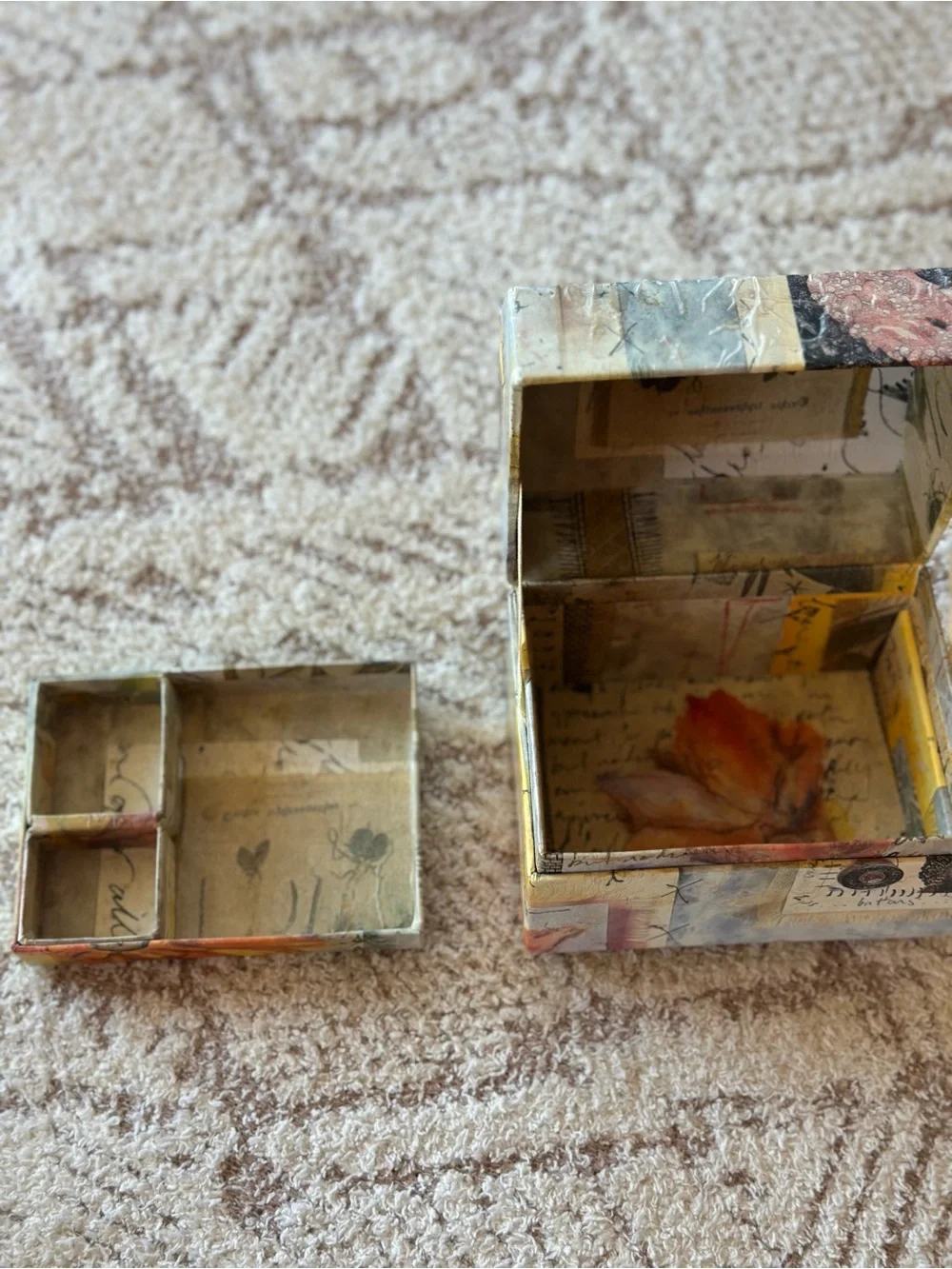 Artist Made Mixed Media Keepsake Box Removable Tray Jewelry Box Folk Art OOAK